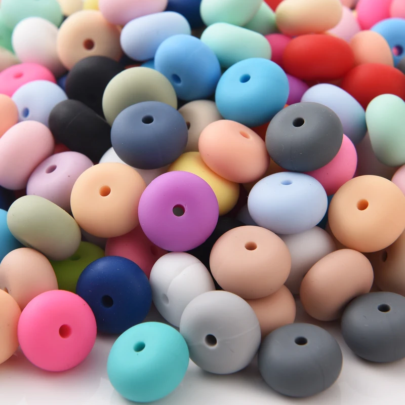 10Pcs 14mm Abacus Silicone Beads Multi Color Lentil Loose Eco-Friendly Beads DIY Pacifier Chain Nursing Teether Toys Accssories