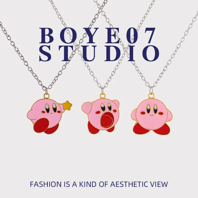 Kawaii Kirby Anime Cartoon Doll Alloy Chain Pendant Necklace Fashion Clavicle Chain Party Jewelry Accessories Girls Gift