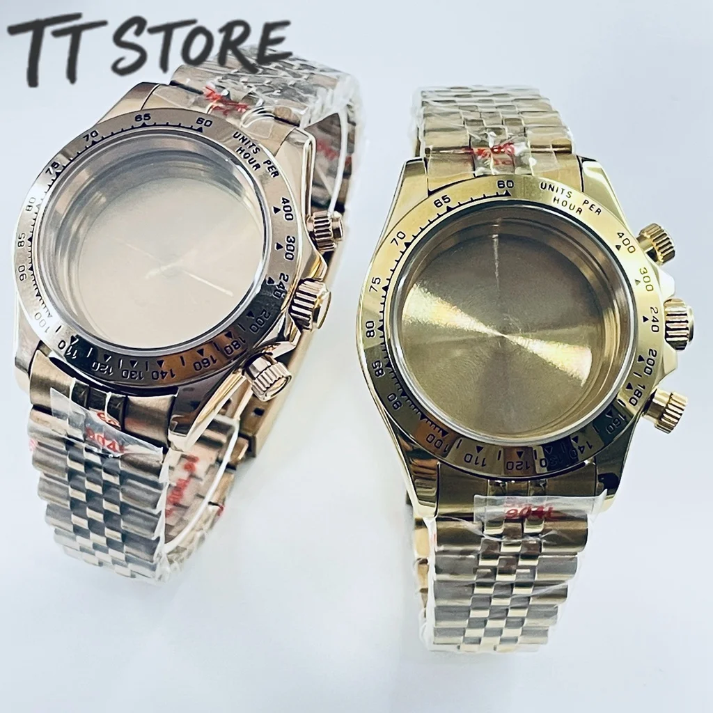 40mm Saphirglas-Uhrengehäuse VK63 VK64 Quarz-Chronograph Zubehör mit Keramik-/Stahl-Lünette und Jubilee-Armband