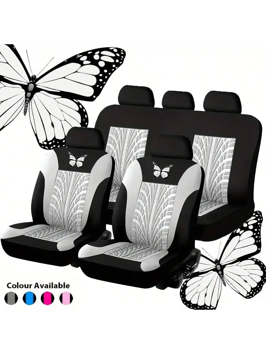Butterfly Print Car Seat Cover Set 9 Piece Universal Fit For 5 Seats Durable Comfortable