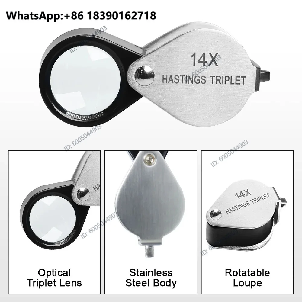 2Pcs full metal folding magnifying glass 10 times 16mm diamond jade antique identification