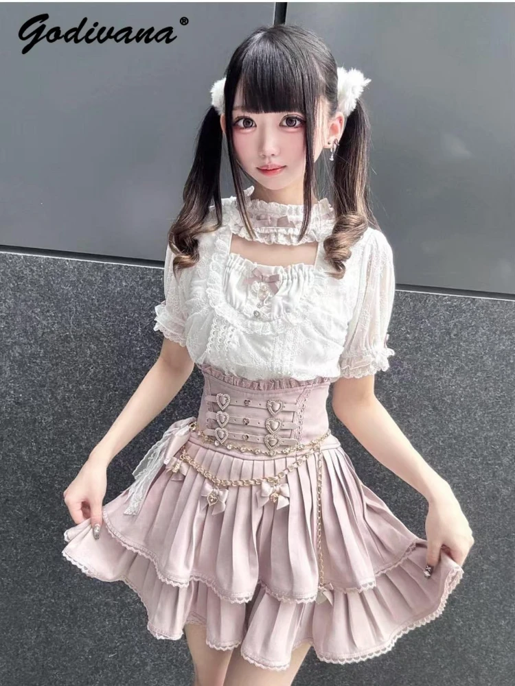 

Japanese Style New Summer Sweet Short-sleeve Lace Big Bow Hollow Out Shirt Exquisite Lolita Blouse for Women Girls