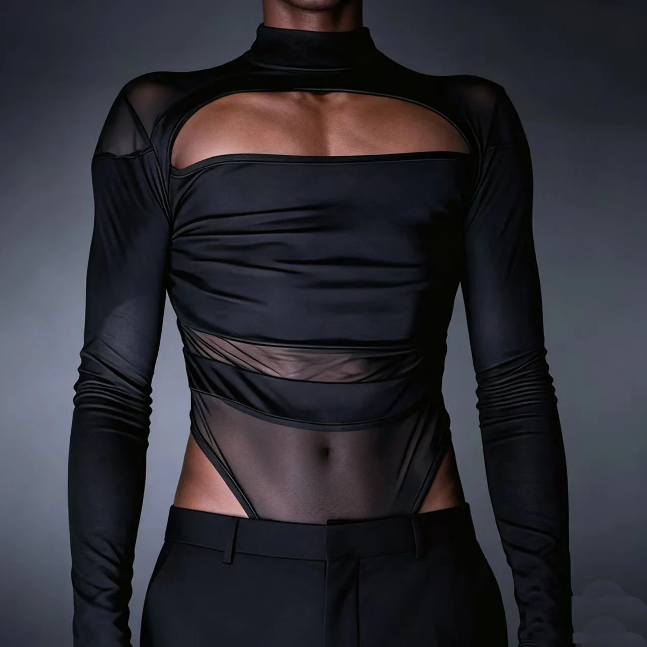 Slim Mesh Stretch Men's Top Skinny Shaping Breathable Long-sleeved Vest Onesie