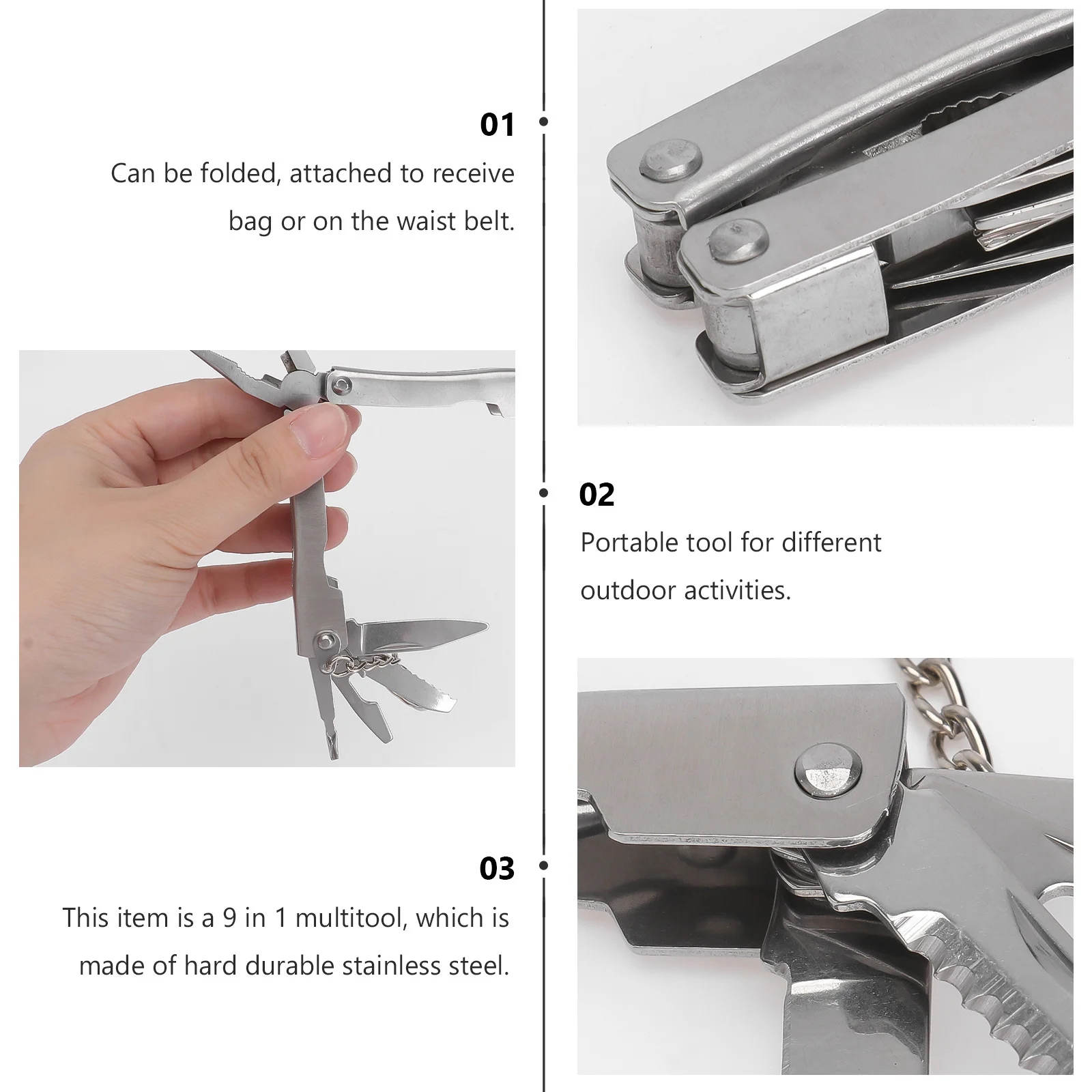 

9 in 1 Multifunctional Folding Pliers Stainless Steel Portable Tool for Camping Hiking Cycling Outdoor Stripper Screwdriver File