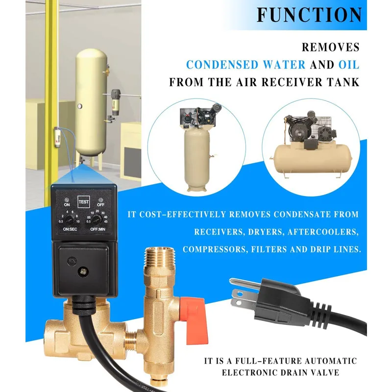 Edv200 Automatic Electronic Drain Valve Removes Condensed Water And Oil From The Air Receiver Tank 1/4 NPT 110/120v 7/16