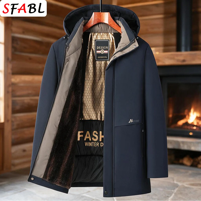 Removable Hood Jacket Men Winter Warm Fleece Lining Parka Men Snowboard Winter Jackets for Men Thermal Heavy Coat Hiking Male