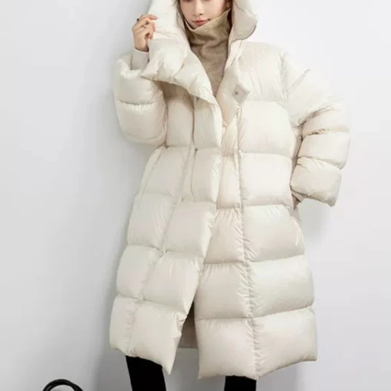 Women\'s Winter Jacket Hooded Puffer Coats White Goose Down Thickened Warm Parker High-end Simple Trend High Street Down Jackets