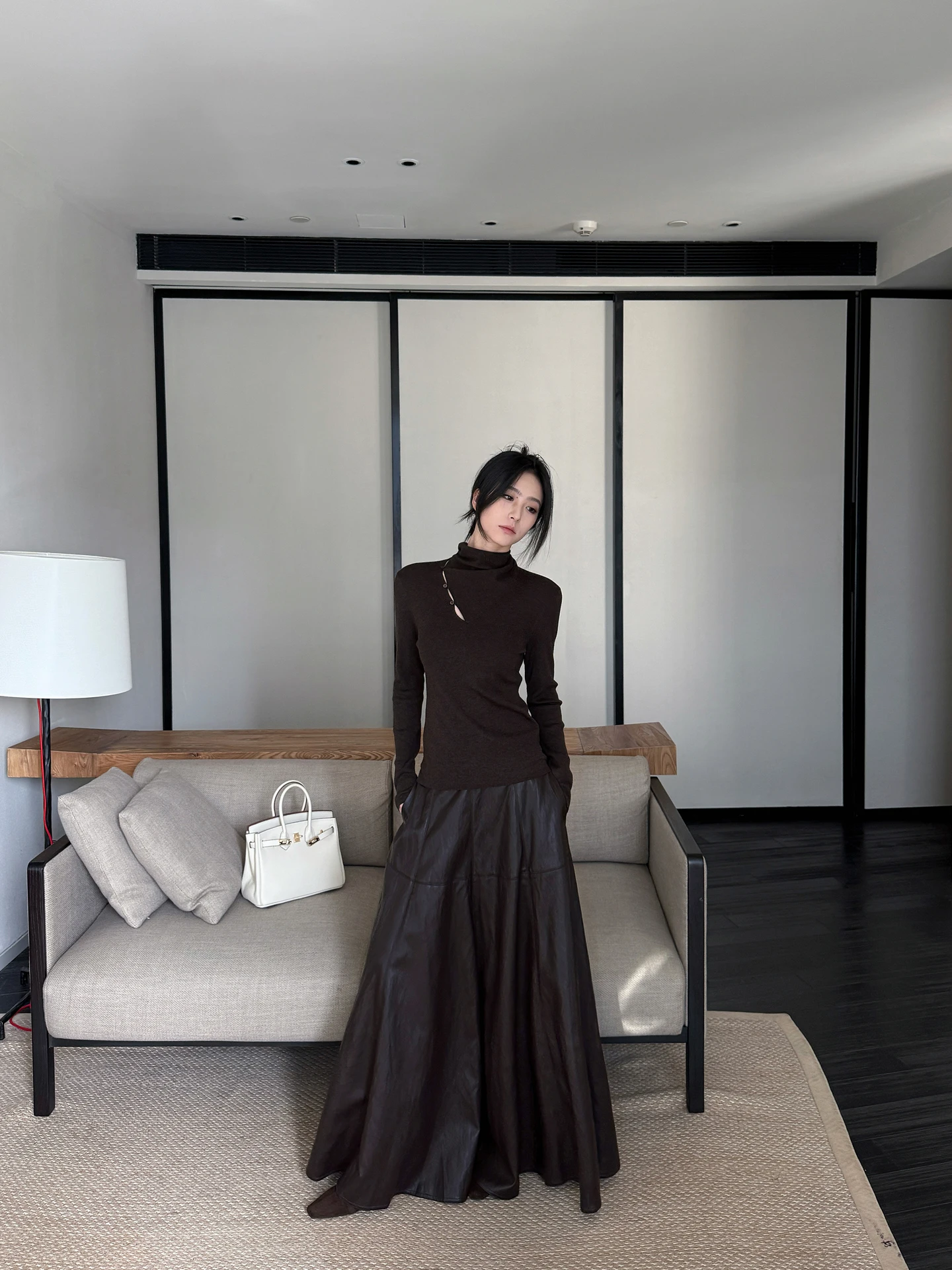 

Длинная юбка-парасолька SMBL RAIN из искусственной кожи с высокой талией, винтажная, кофейного цвета, весенняя, для женщин...