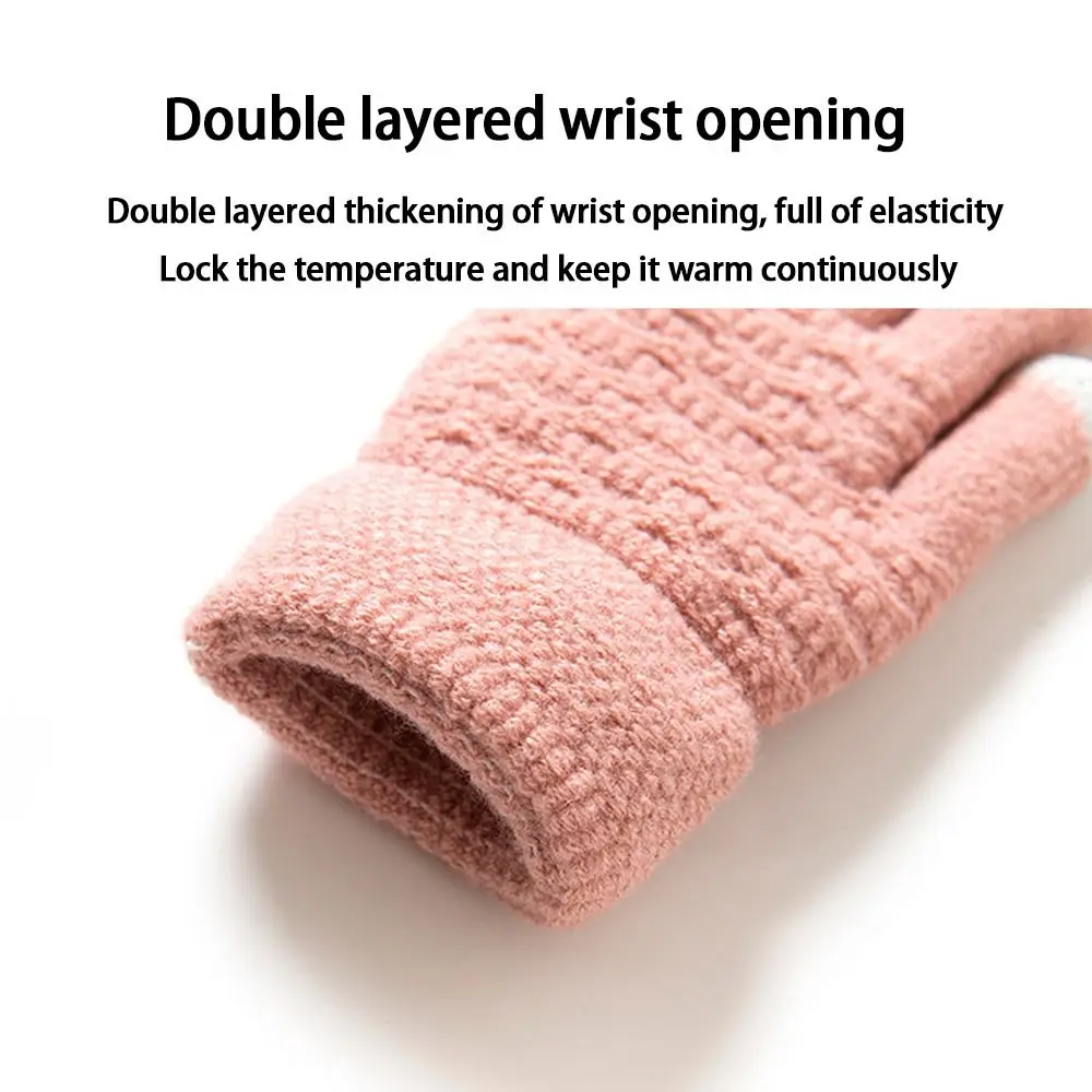 Double Layer Knitted Gloves Thickened Lamb Velvet Driving Gloves Touch Screen Ski Riding Gloves Cold Proof Mittens