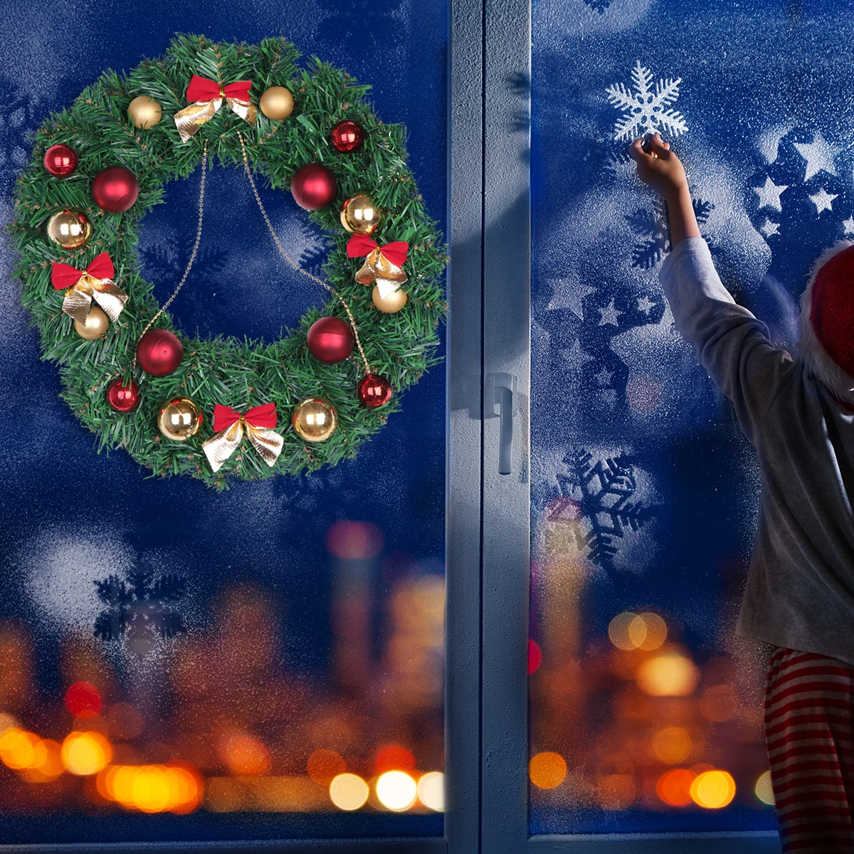 

Shiny Christmas Wreath Xmas Decor Hoop Door Hanging Ball Holiday Home Thanksgiving Fall Season Plastic Cloth Material