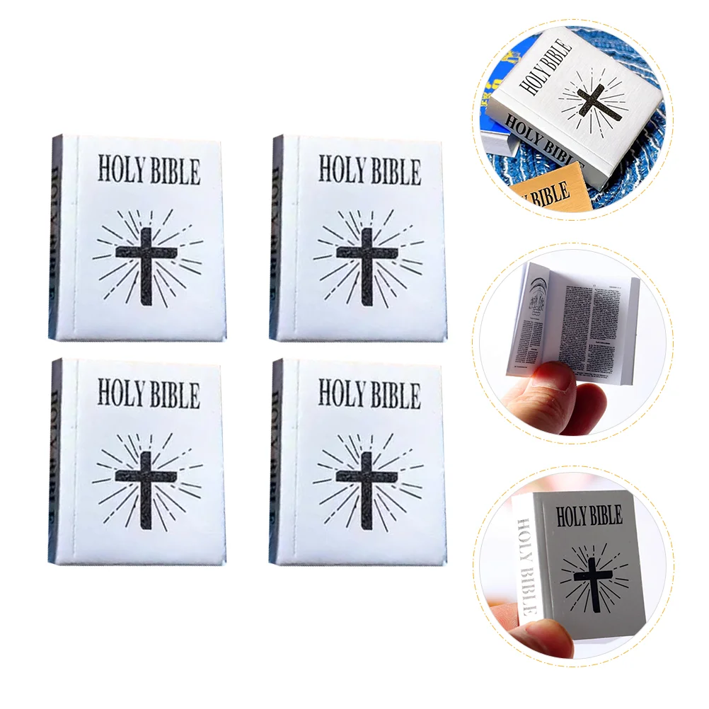 4 Pcs Mini Bible Books Kids House Bibles Miniature Adorn Toy Room Dollhouse Miniatures Paper Child