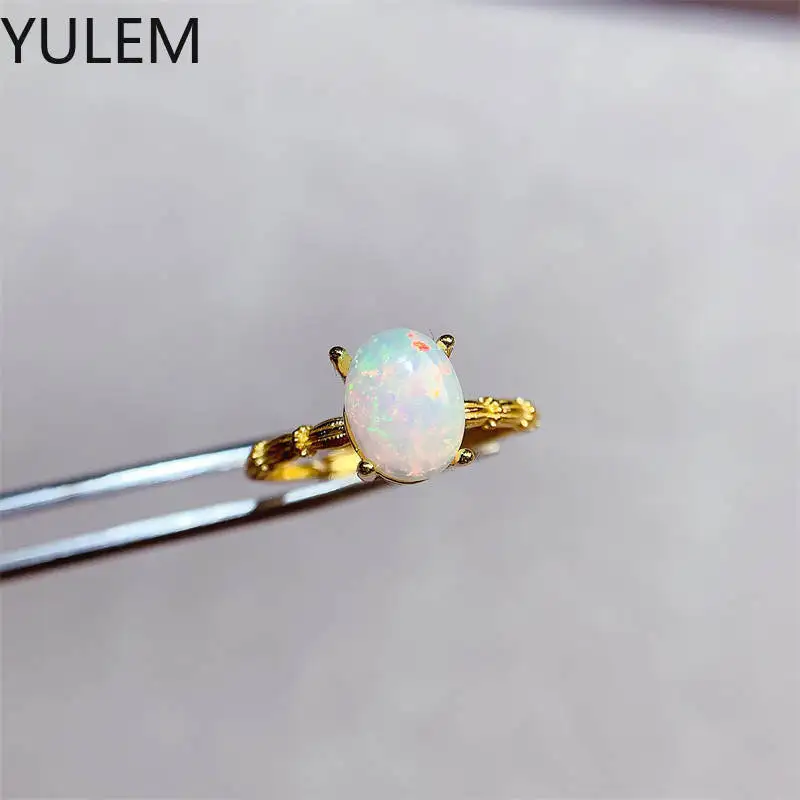 

7x9mm Ring with Natural Opal Oval Gemstones Fine Jewelry for Women Girls Simple Jewelry Gift