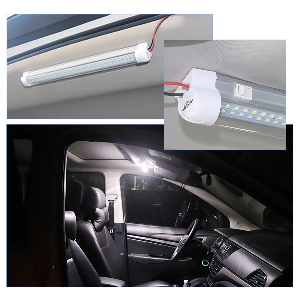 72 LED 12V Car Interior Light LED Strip Bar Lamp 4.5W Tube Under Cabinet Light with ON/Off Switch for Caravan Van Boats Trucks