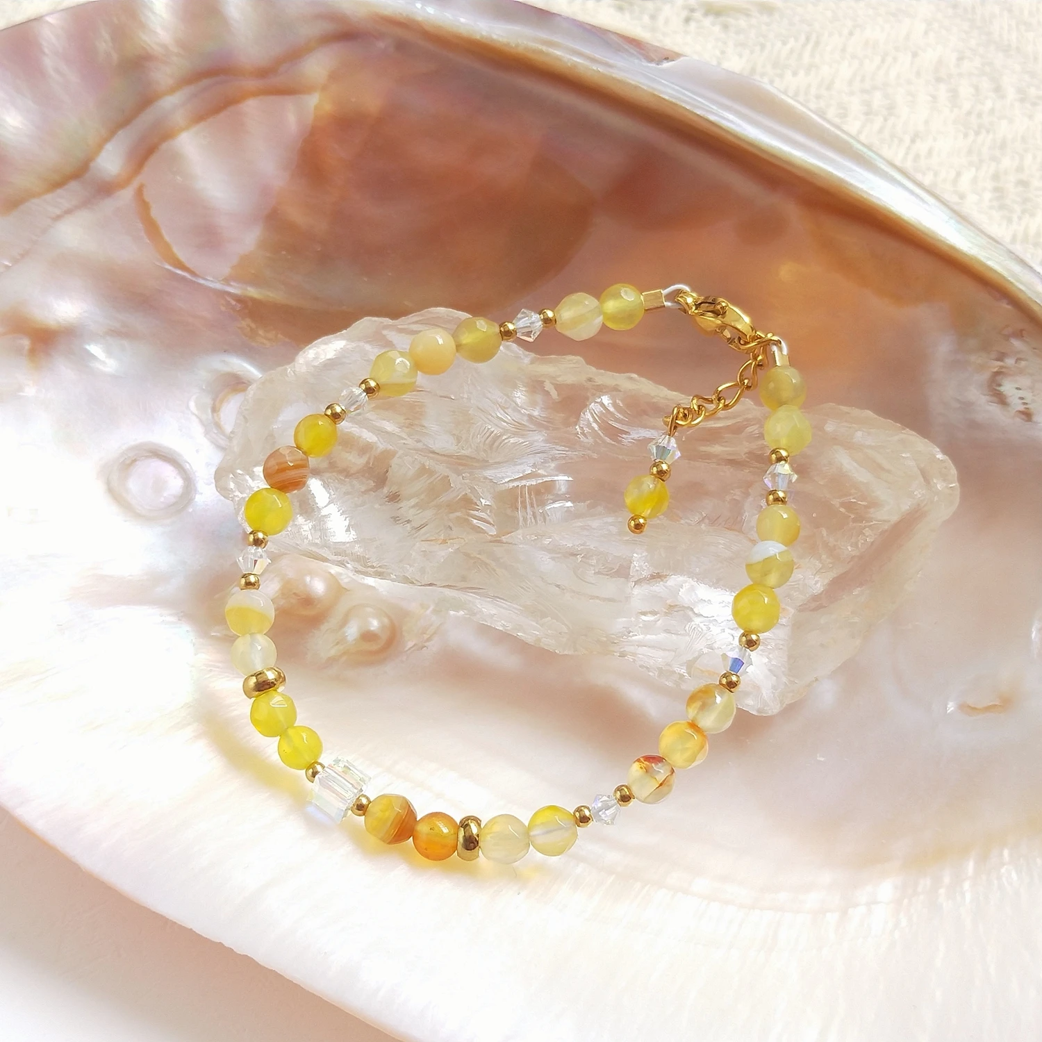

Lii Ji Yellow Agate Bracelet 4mm Natural Stone Handmade Jewelry 15.5+2cm Fashion Bohe Trendy Gift For Female