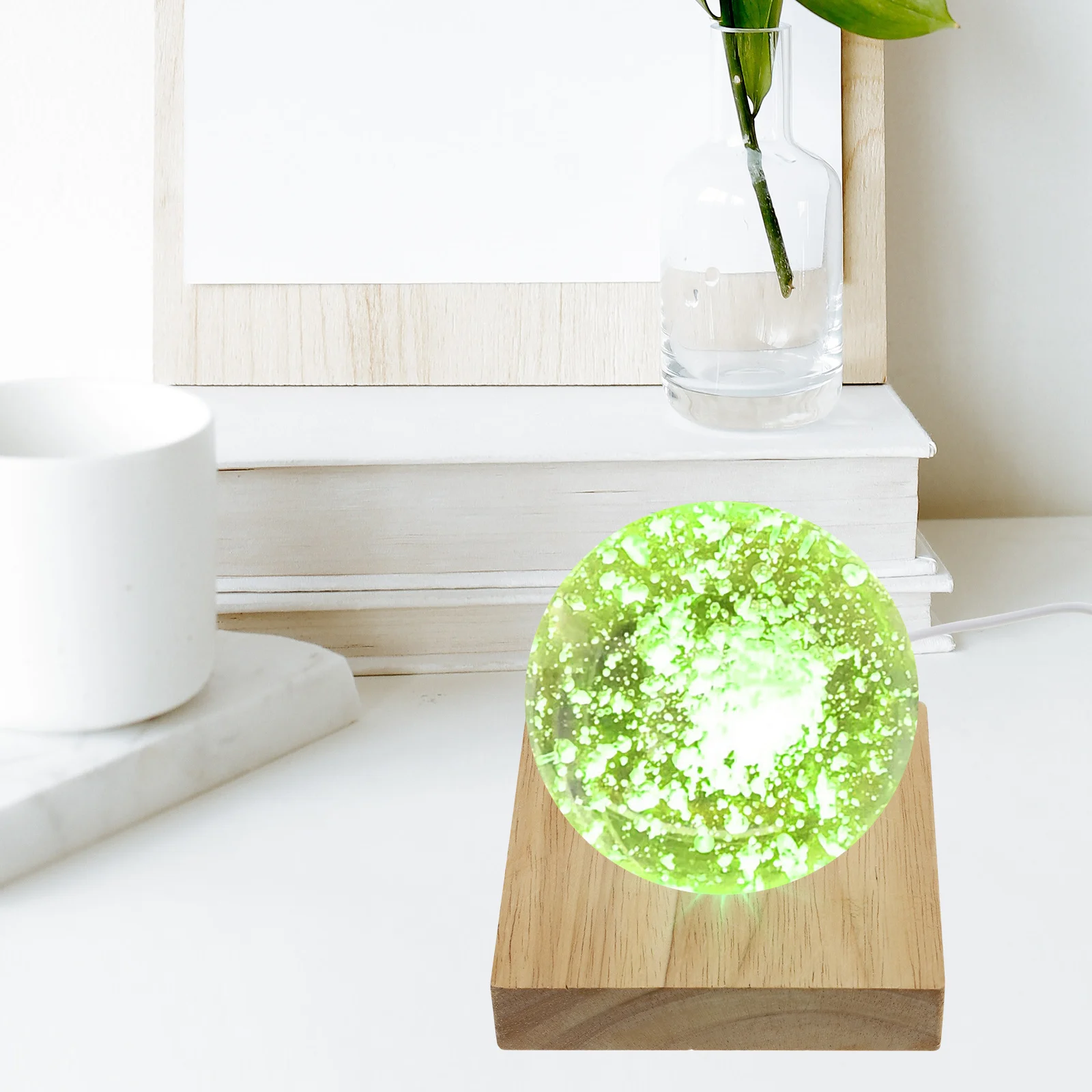 

1Set Solid Wood LED Lighting Base Crystal Ball Stand Decorative Night Lamp Accent for Home Party Display Light Base