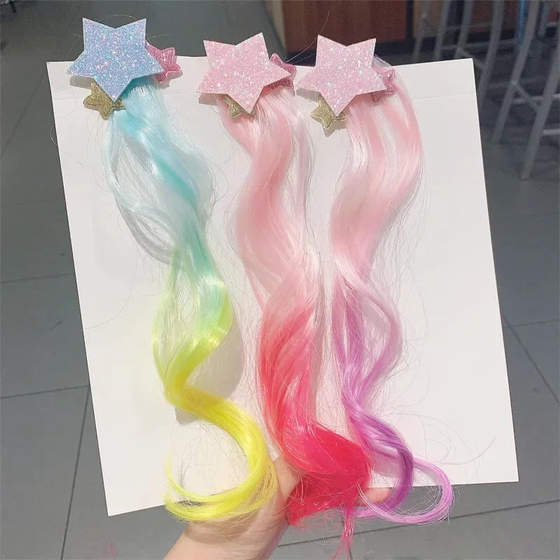 Korean New Kids Cute Cartoon Pentagram Hair Clip Children Wig Colorful Headwear Girls Kids Hair Accessories Hot