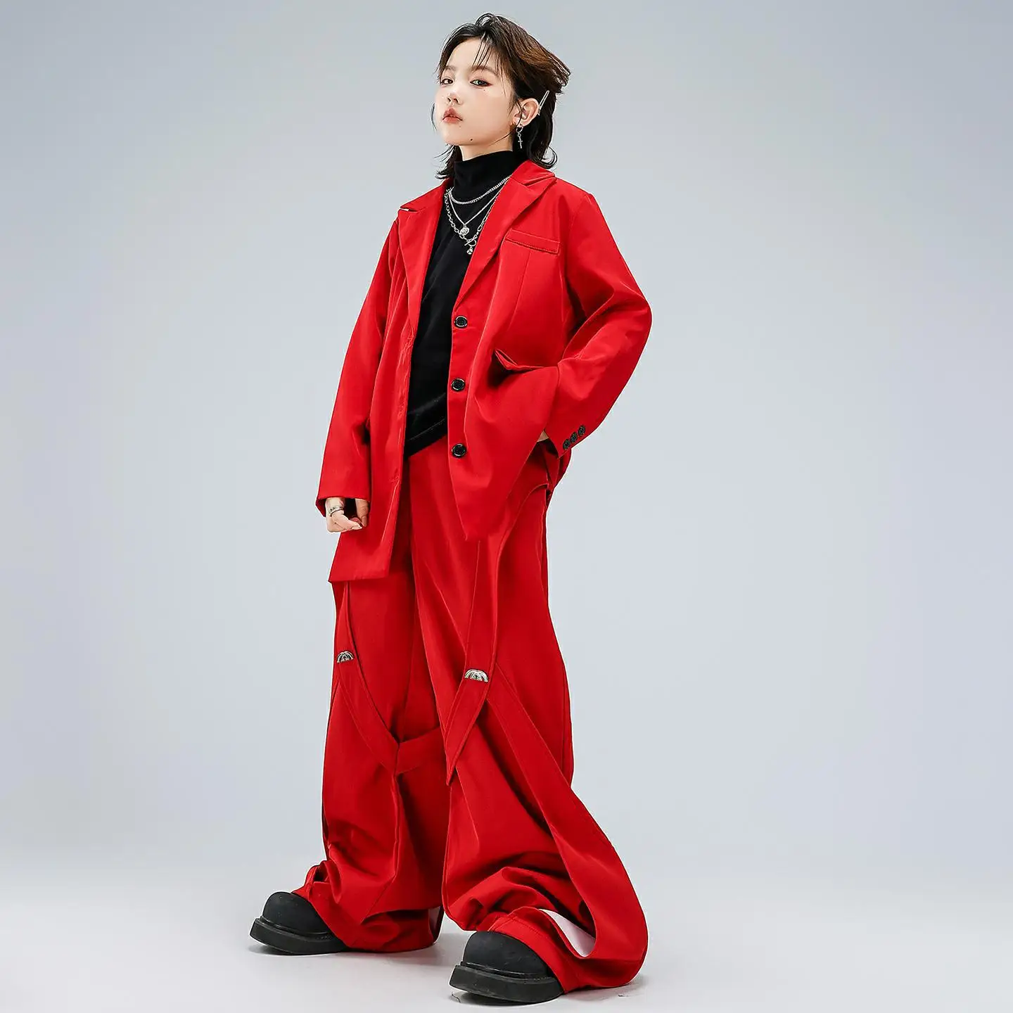 طفل Kpop الهيب هوب الملابس سترة حمراء أعلى الشارع عارضة المفكك دعوى السراويل لفتاة صبي الشارع ملابس رقص الملابس