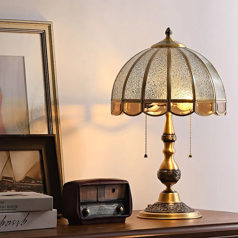 SOFITY Modern Brass Table Lamp LED Retro Creative European Glass Desk Light for Home Living Room Bedroom Bedside Decor