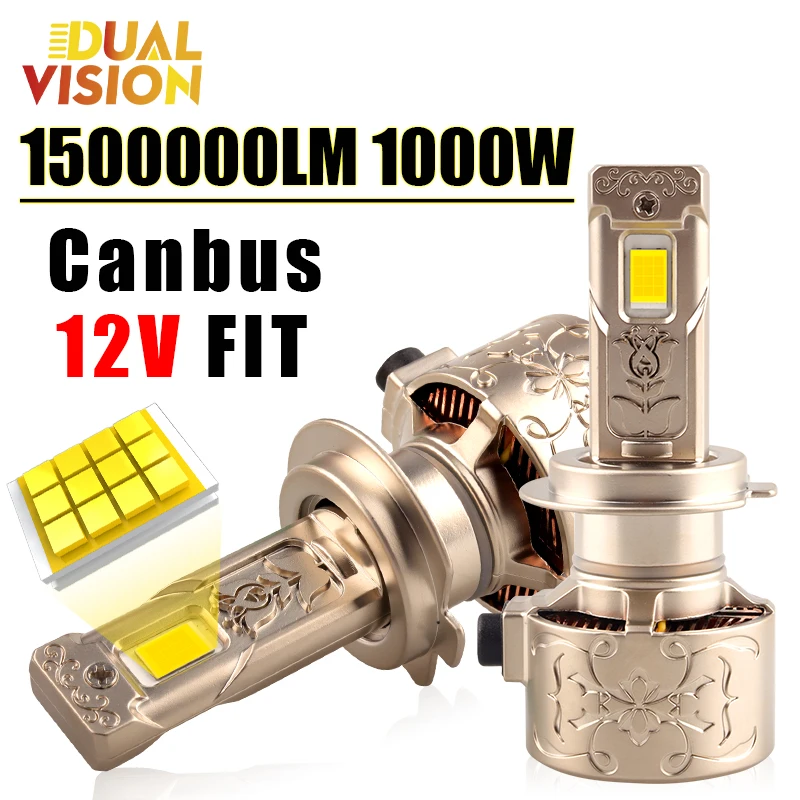 

Dualvision 1500000LM 1000W H7 H4 H11 2 шт. Светодиодная автомобильная фара 9580 CSP Canbus H1 H8 H9 9005 HB3 9006 HB4 9012 HIR2 Турболампа 12 В