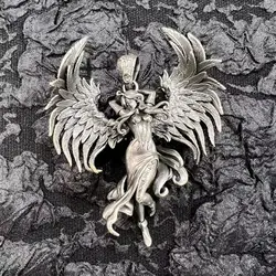 925 Silver Angel Demon Fine Large Wings Vintage Silver Do Old Color Pendant Tide Men and Women Prayer Punk