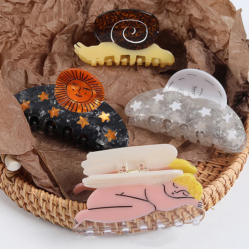 

Acetate Vintage Star Angel Grab Clip Fantasy Elegant Shark Clip Creative Animal Snail Hair Claw For Women Girls Hair Accessories