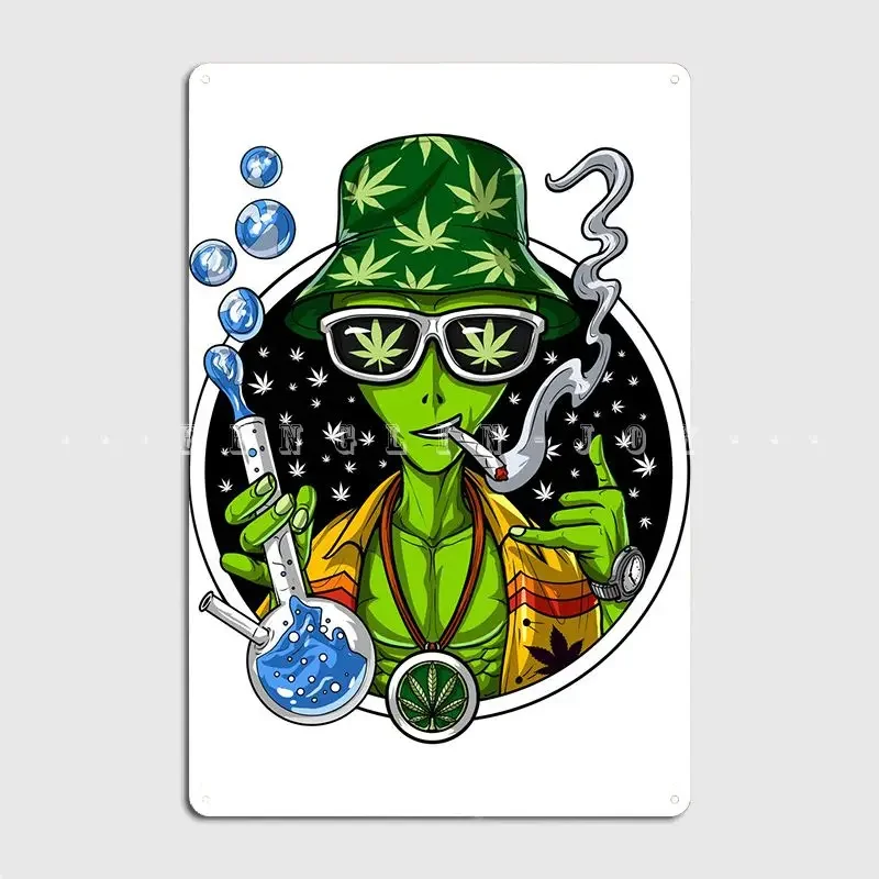 Stoner Alien Smoking Weed Metal Sign Pub Party Create Wall Decor Tin Sign Poster