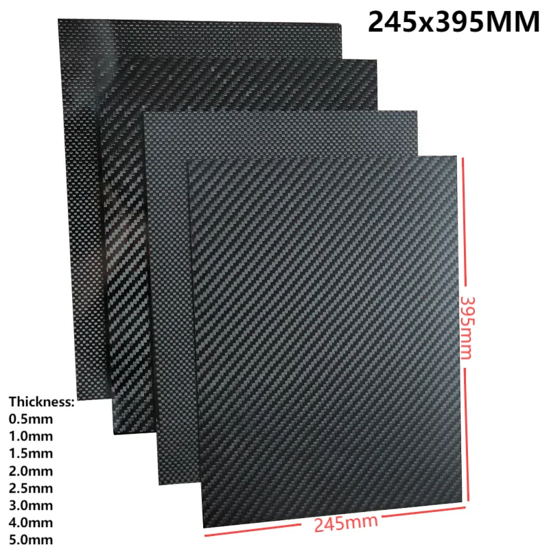 245x395mm Full 3K Carbon Fiber Plate Sheet High Strength Carbon Board Panel Thickness 0.5mm 1.0mm 1.5mm 2mm 2.5mm 3mm 4mm 5mm