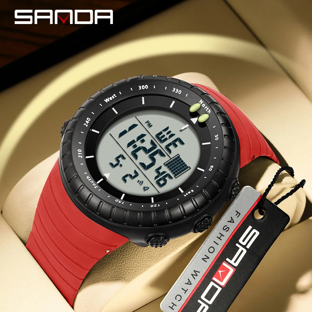 

SANDA 6256 Top Fashion Men's Electronic Watch Large Dial Waterproof Sports Night Light Alarm Clock Multi functional Men's Watch