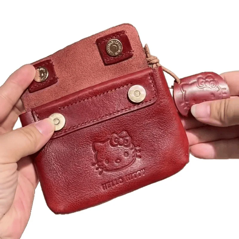 Nuevo Retro Rosa Rojo lindo periféricos de Anime Hellokitty Cartera de cuero encanto de moda chica japonesa Mini hebilla monedero regalo