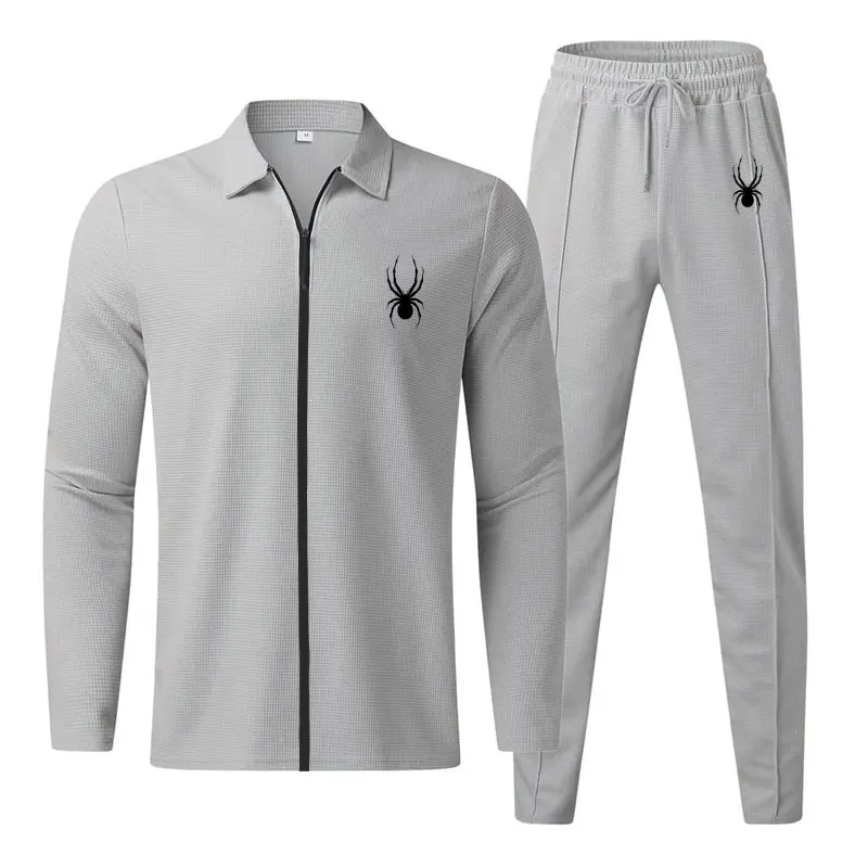 Spring And Fall Fashion Men's Suit Casual Sports Style Men's Wear Waffle Fabric Zipper Jacket And Trousers Two-piece Tracksuit