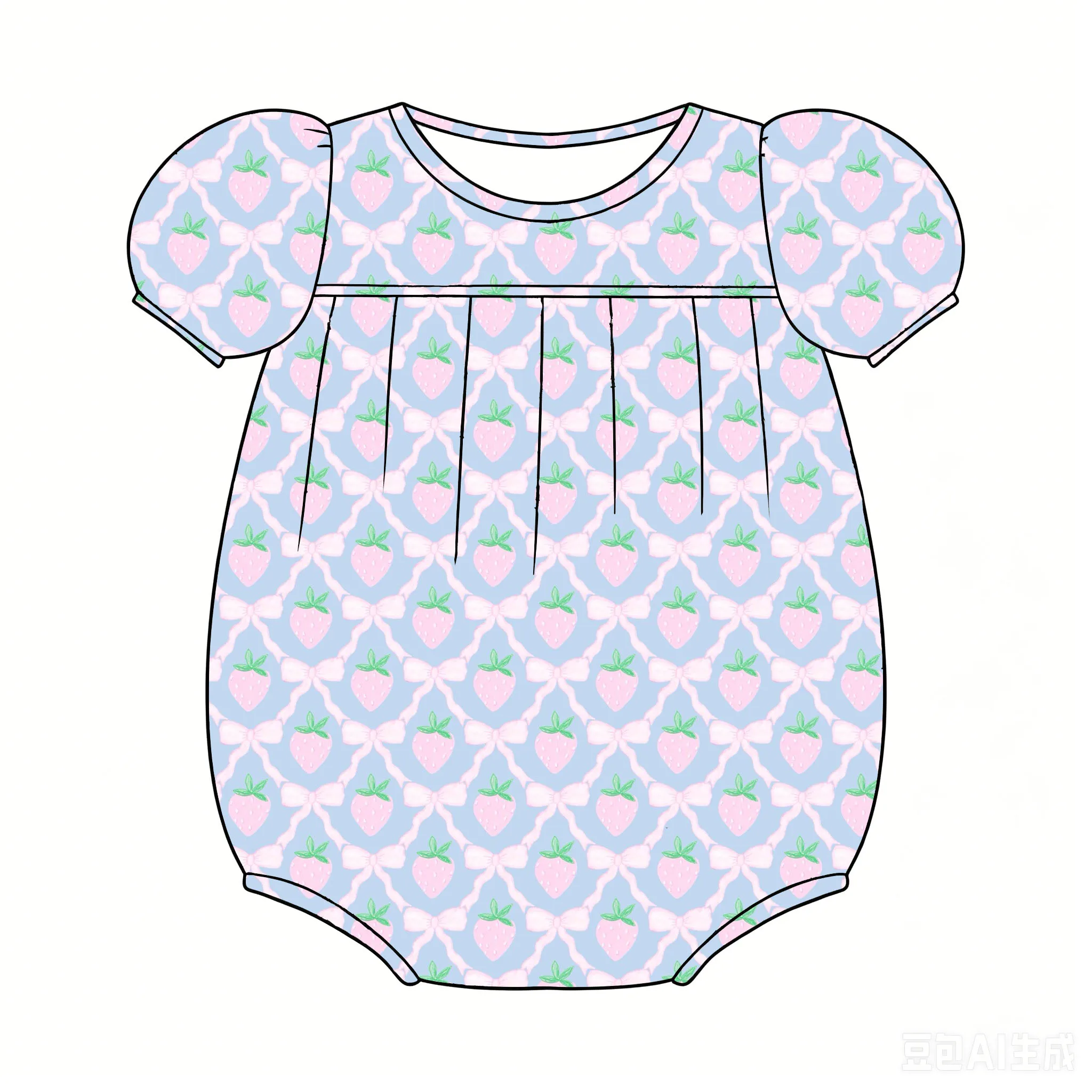Boutique children's bodysuits Round neck puff sleeves house fruit print custom wholesale