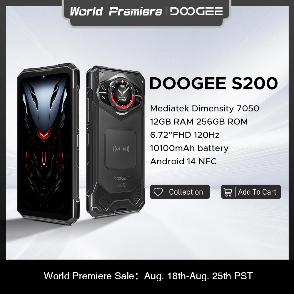 Мировая премьера DOOGEE S200 Прочный телефон 6,72 дюйма, дисплей 120 Гц, 12 ГБ + 256 ГБ, задний дисплей, 100 МП, основная камера с искусственным интеллектом, 10100 мАч, 33 Вт, зарядка