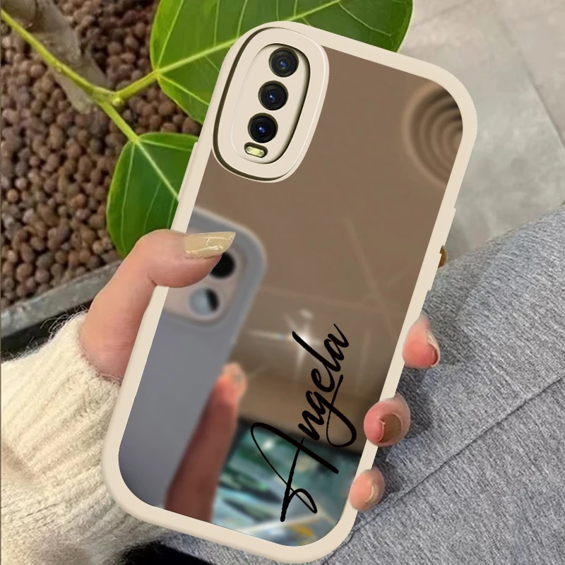 Custom Name Protective Mirror Case For Vivo Y01 Y12 Y15A Y15 Y16 Y15S Y9S Y02 Y12S Y7S Y5S Soft Silicone Shockproof Cover