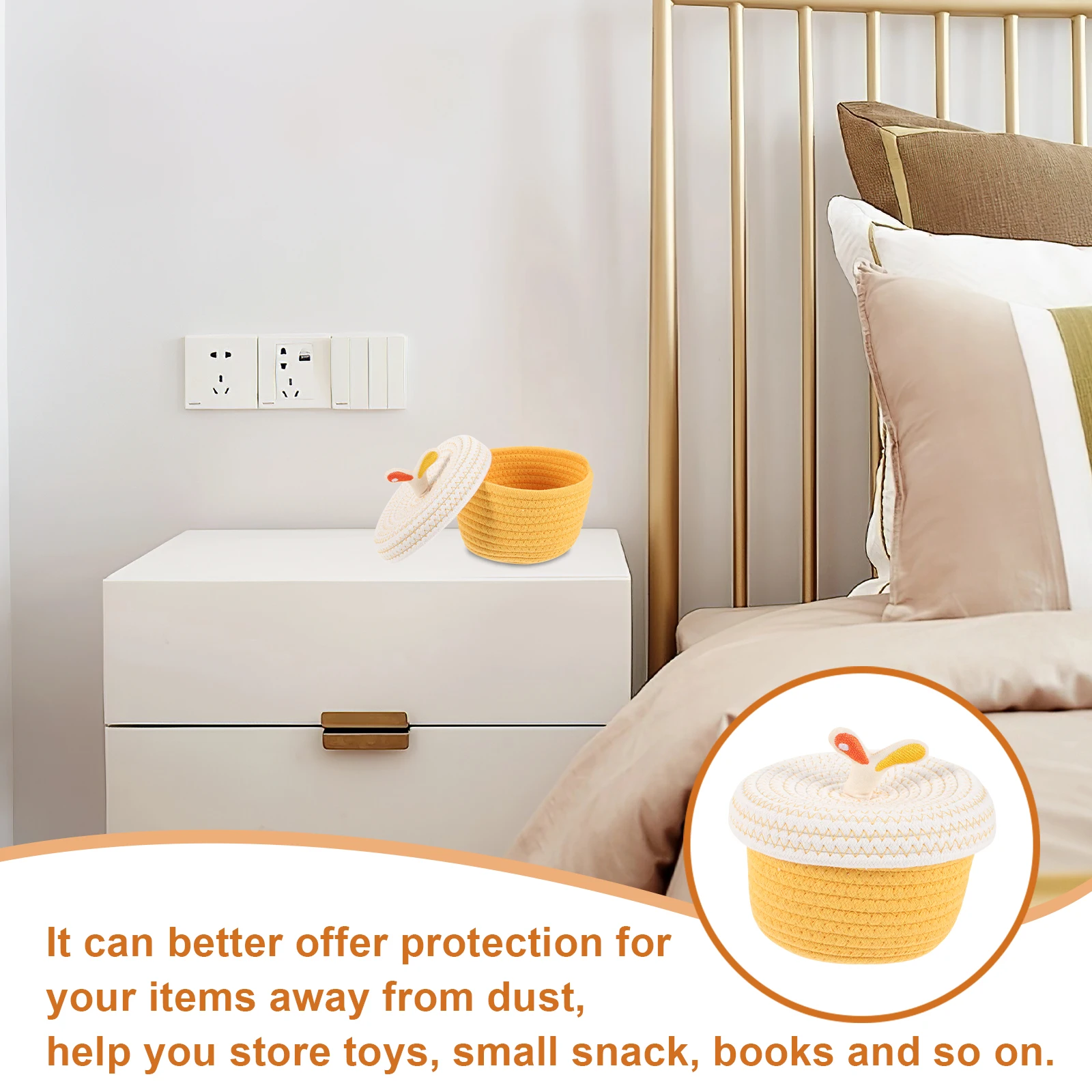 

Cotton Rope Storage Basket Small Baskets with Lids Woven Bin Lidded Weave Container