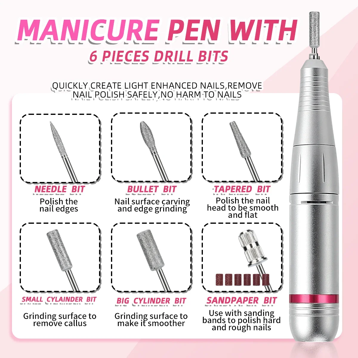 Professional Nail Drill Portable Rechargeable Nail drill machine with Bits Kit for Acrylic Nails Gel Polishing Removing for home