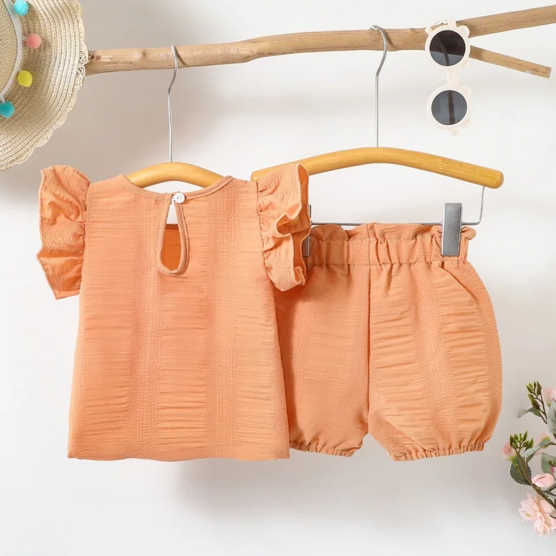 Cute 2Pcs Summer Baby Clothes Sets Lotus Leaf Sleeve Solid T-shirts + Lantern Pants Boys Girls Suits Infant Toddler Outfits