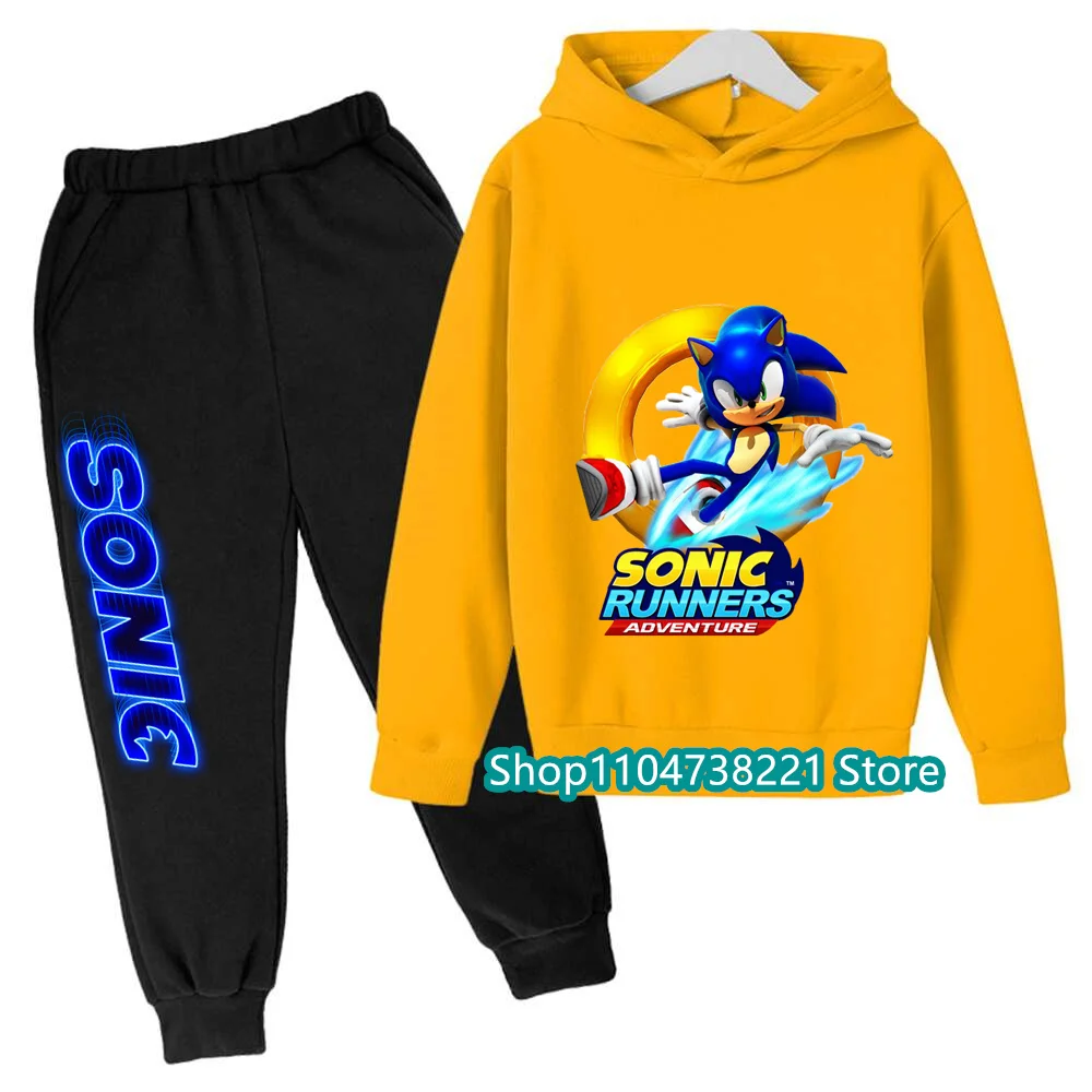 2025 Sonics dessin animé imprimé sweat à capuche ensemble nouvelle mode pour enfants adolescents garçons filles décontracté offre spéciale automne hiver
