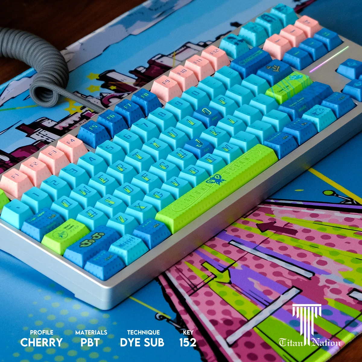 Titan Nation Keycaps Gamer 152-key PBT تخصيص لوحة المفاتيح الميكانيكية الرياضية الإلكترونية Keycap كامل خمسة جوانب التسامي هدايا الكمبيوتر