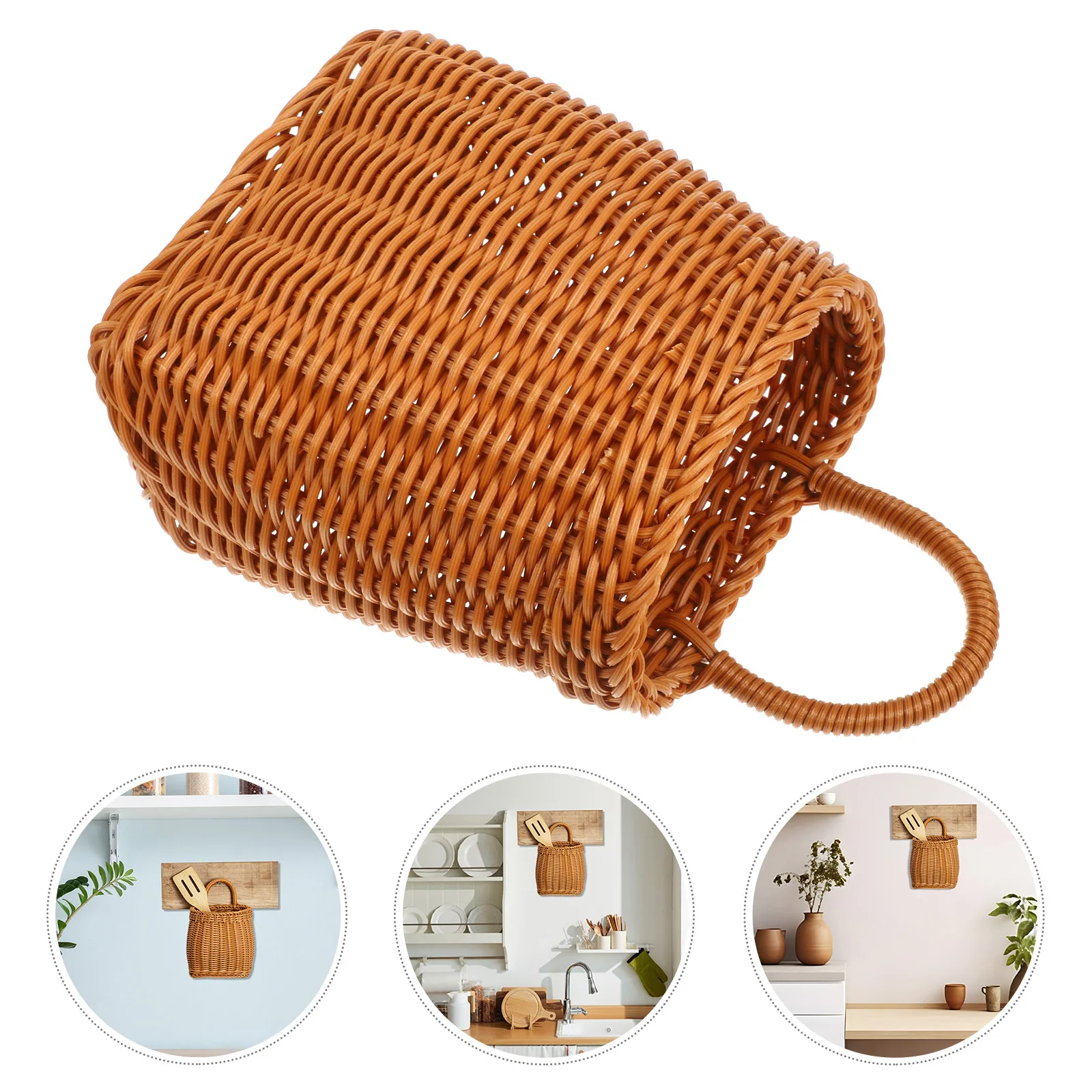 

Imitation Rattan Woven Basket 15 5x11 5cm Top 16x11 5cm Bottom 17cm High Kitchen Storage Faux Rattan Handwoven Portable Hanging