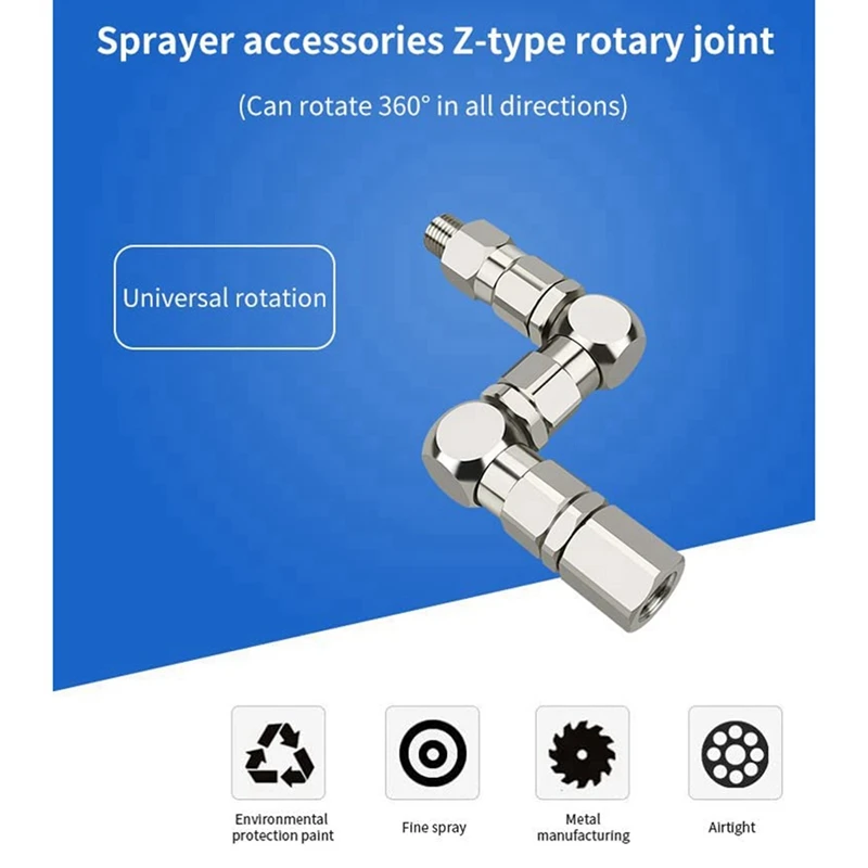 2Pcs 1/4 Z-Type Joint Paint Sprayer Pump Accessory 1/4 (M) X 1/4 Inch (F) Z-Swivel 6500PSI Stainless Steel 360° Rotation