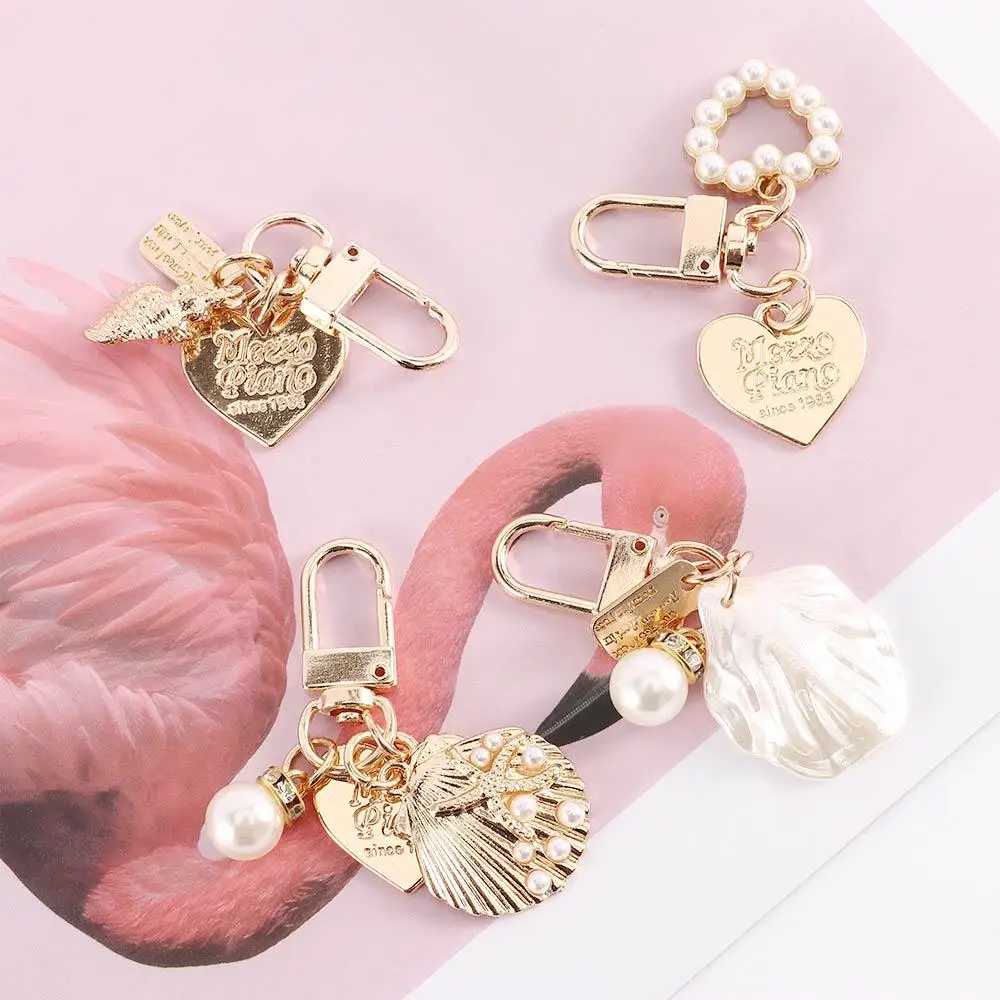 Love Letter Cute Pearl Fashion Gold Color Shell Conch Key Accessories Heart Key Ring Key Chain Bag Charms
