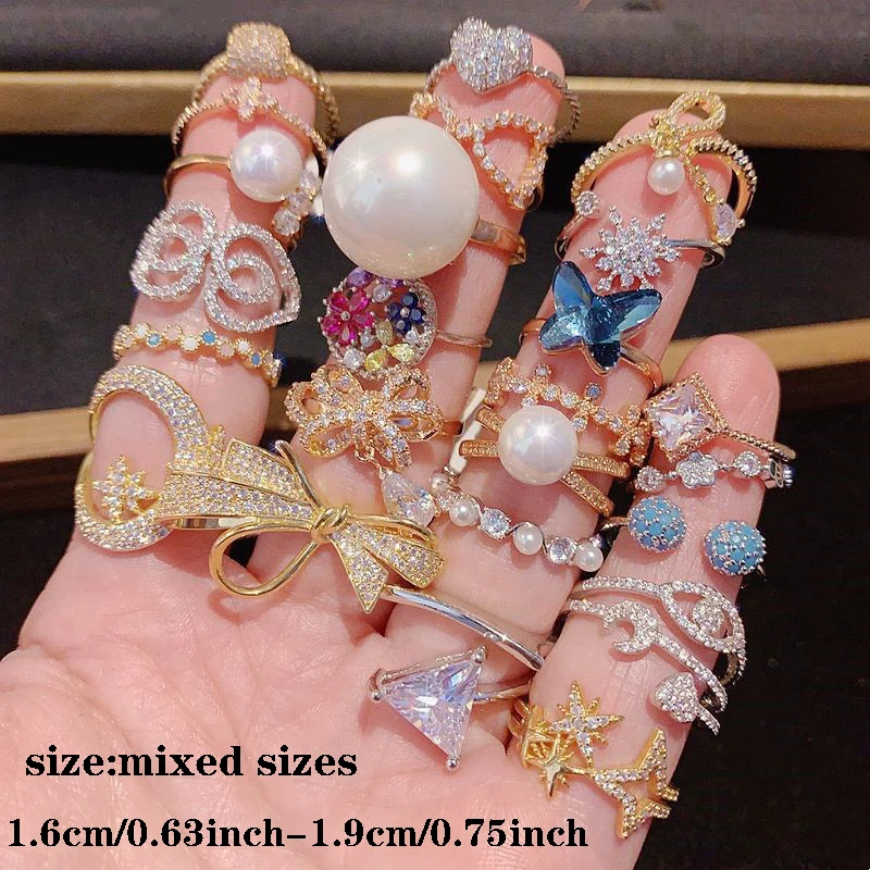 20/50Pcs Luxury Synthetic Zircon Inlay Copper Material Women\'s Ring Wedding Party Daily Wear Fashion Jewelry Best Gift