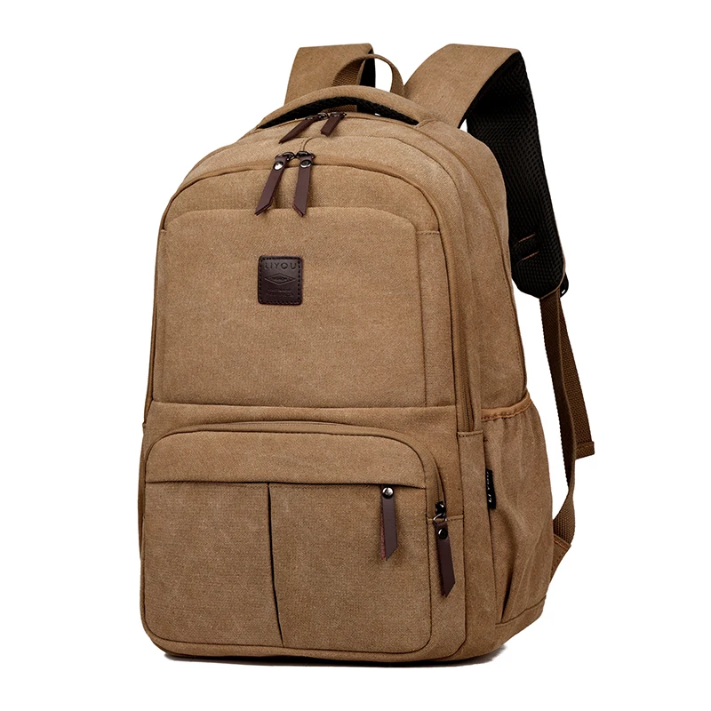 Men Canvas Backpack Male Laptop College Student School Bags for Teenager Vintage Mochila Casual Rucksack Travel Daypack