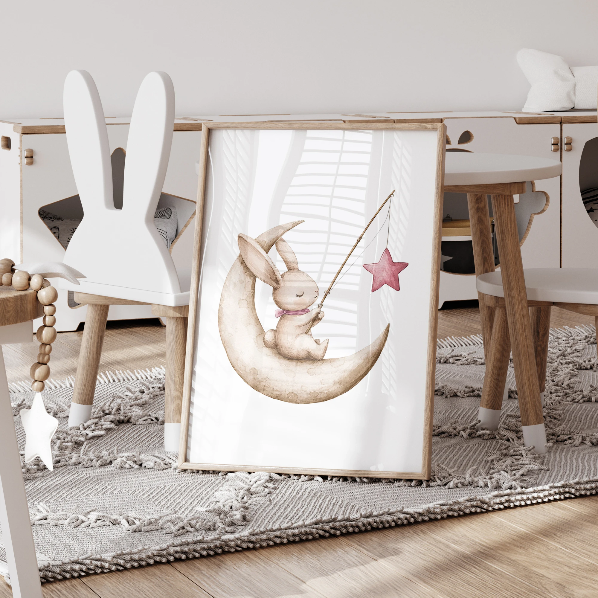 Bunny Flies A Hot Air Balloon 3pcs Wall Art Prints Canvas Painting Poster Picture For Living Bedroom Kids Play Room Home Decor