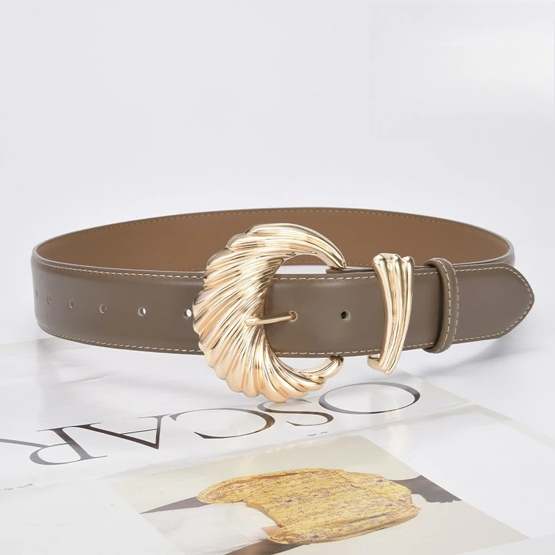 스타일리시하고 심플한 핀 버클 소가죽 와이드 벨트 여성용 가을 겨울 트렌치코트 여성용 허리띠