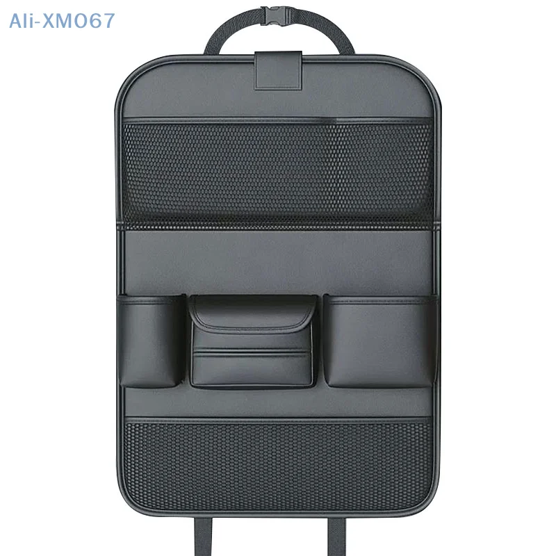 Leather Car Seat Back Organizer Bag Auto Back Seat Storage Bag Foldable Table Tray Tablet Holder Tissue Pockets Car Storage Box