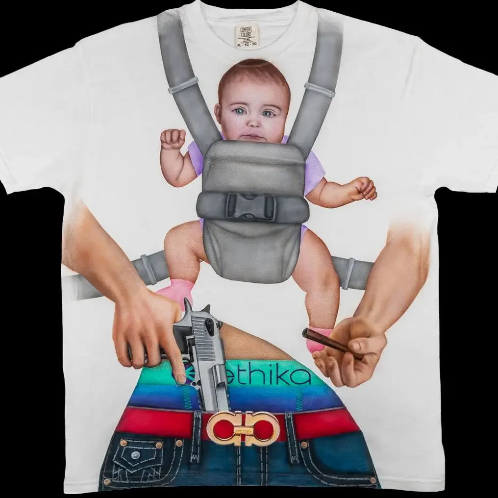 T-shirt blanc à manches courtes pour hommes, tendance américaine Y2K Harajuku Agent papa imprimé,