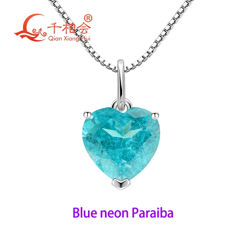

9*9mm heart shape lab grown YAG neon Paraiba blue and green S925 Silver Pendant Jewelry gift necklace