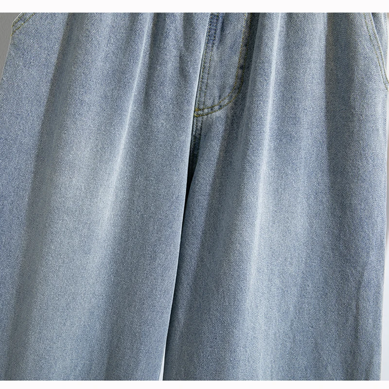 Plus Size Jeans Women 2025 Autumn Wide Leg Loose Denim Pants High Elastic Waist Blue Color Jeans Womens Korean Fashion Trousers