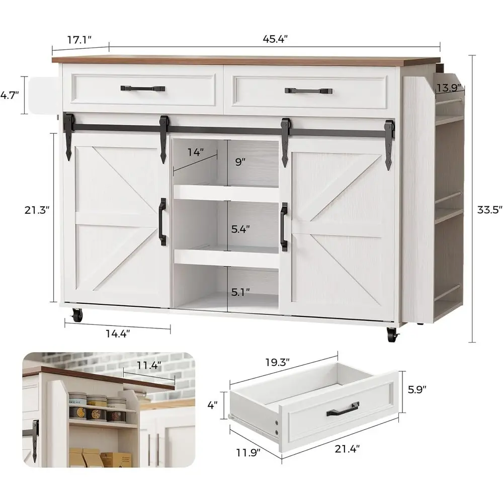 جزيرة مطبخ بيضاء متدحرجة مع أوراق متدلية وتخزين قابل للسحب لتناول الطعام وبار المنزل #2